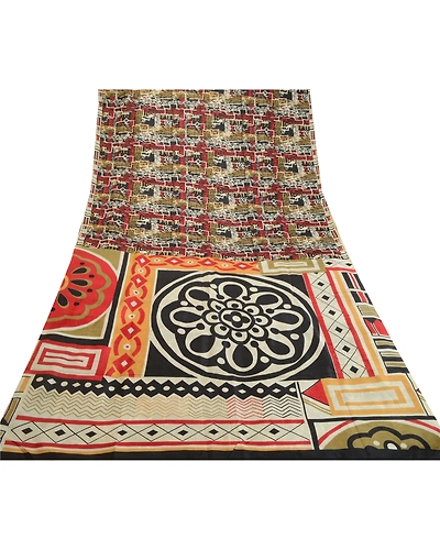 Sanskriti Vintage Sarees Multi Printed 100% Pure Silk Sari Floral Craft Fabric, PR-63911-Multi-Pure Silk-7