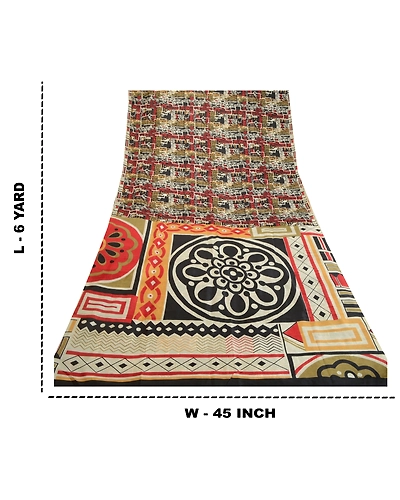 Sanskriti Vintage Sarees Multi Printed 100% Pure Silk Sari Floral Craft Fabric, PR-63911-Multi-Pure Silk-8