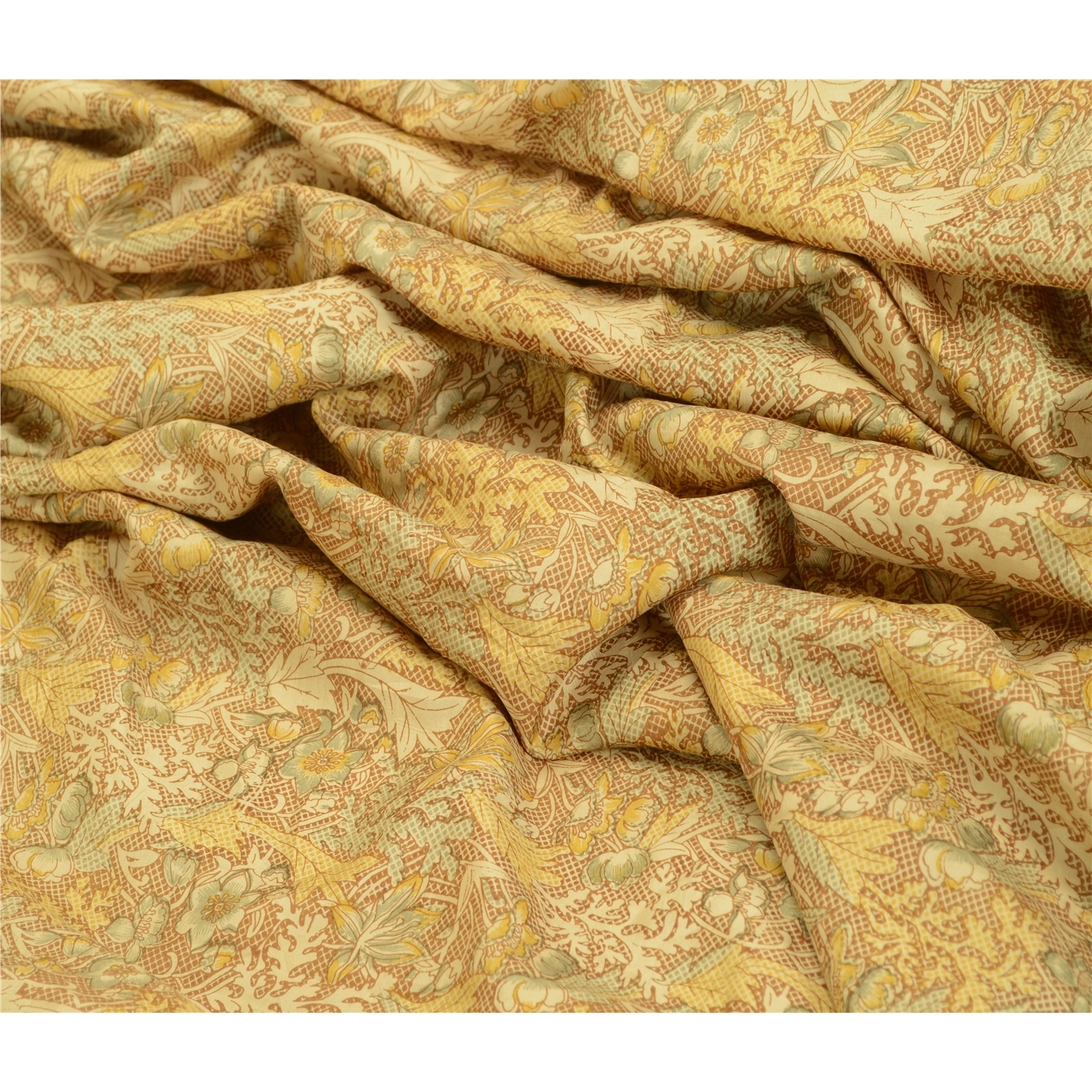 Sanskriti Vintage Sarees Shades Of Cream Printed Pure Silk Sari 5Yd Craft Fabric, PR-63915-Shades Of Cream-Pure Silk-6