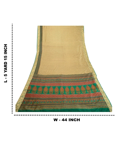 Sanskriti Vintage Sarees Cream Printed 100% Pure Silk Sari Floral Craft Fabric, PR-63921-Cream-Pure Silk-8