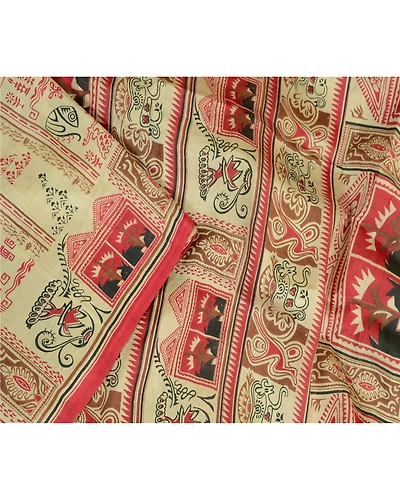 Sanskriti Vintage Sarees Pastel-Green Pure Silk Printed Sari Soft Craft Fabric, PR-63924-Pastel-Green-Pure Silk-1
