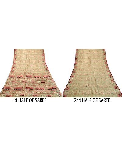Sanskriti Vintage Sarees Pastel-Green Pure Silk Printed Sari Soft Craft Fabric, PR-63924-Pastel-Green-Pure Silk-4