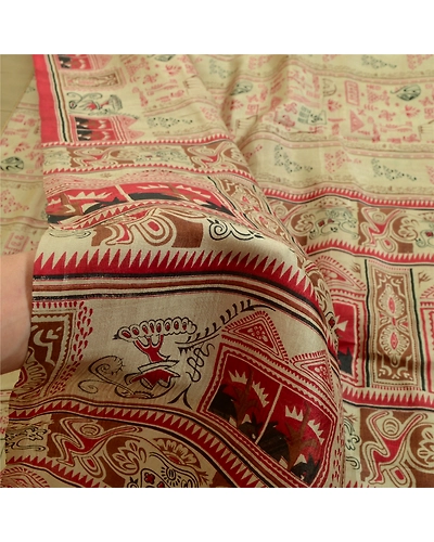 Sanskriti Vintage Sarees Pastel-Green Pure Silk Printed Sari Soft Craft Fabric, PR-63924-Pastel-Green-Pure Silk-5