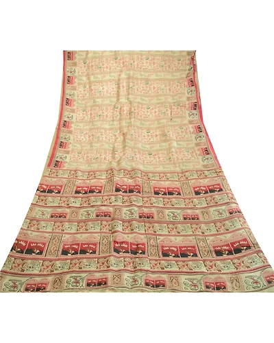 Sanskriti Vintage Sarees Pastel-Green Pure Silk Printed Sari Soft Craft Fabric, PR-63924-Pastel-Green-Pure Silk-7