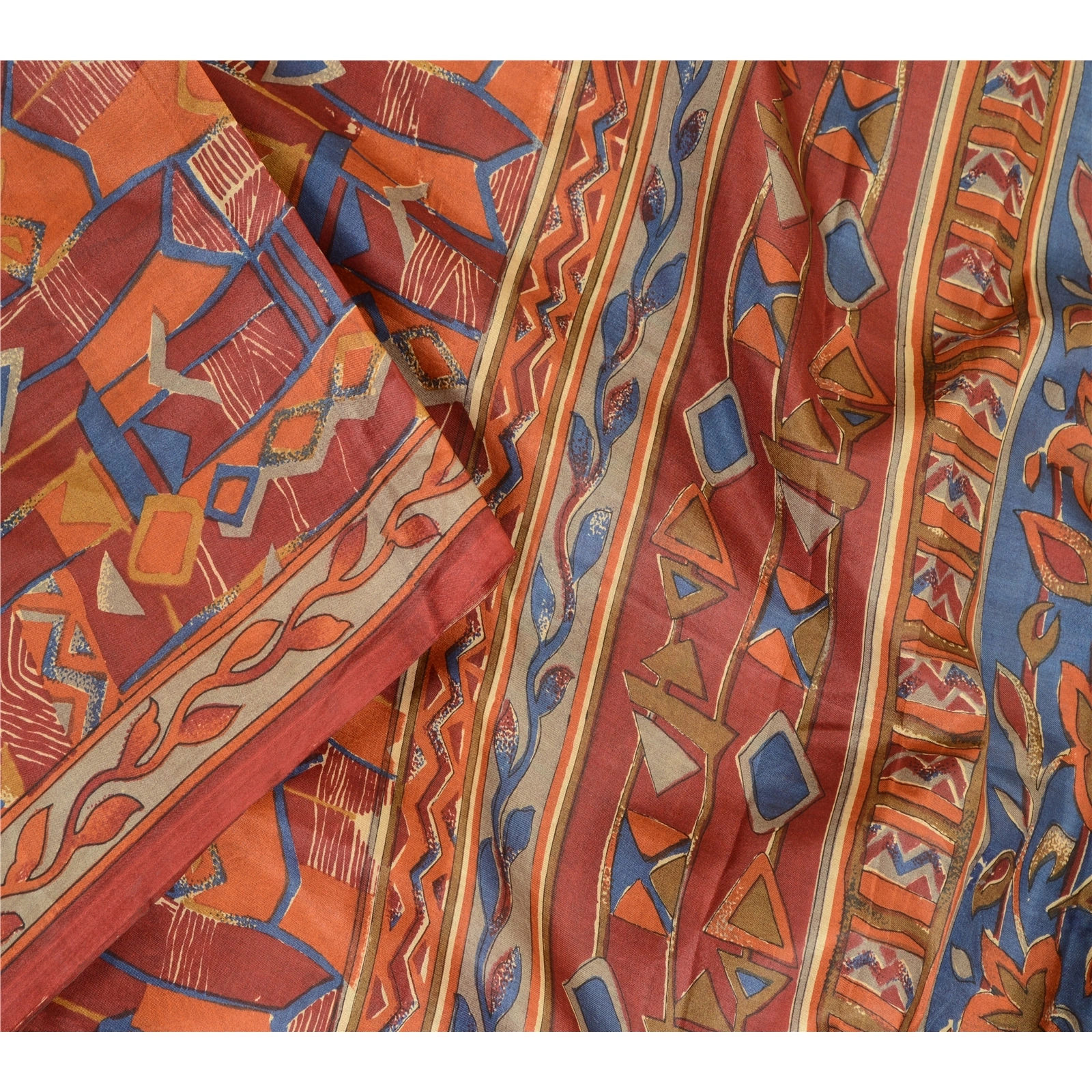 Sanskriti Vintage Sarees Indian Dark Red Pure Silk Printed Sari 5Yd Craft Fabric, PR-63925-Dark Red-Pure Silk-1