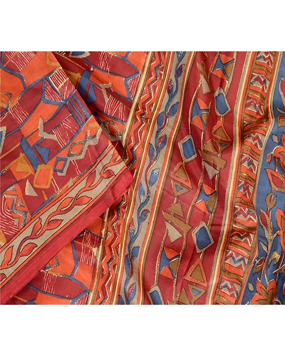 Sanskriti Vintage Sarees Indian Dark Red Pure Silk Printed Sari 5Yd Craft Fabric, PR-63925-Dark Red-Pure Silk-1