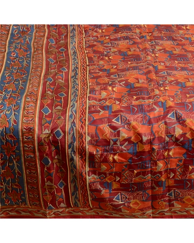 Sanskriti Vintage Sarees Indian Dark Red Pure Silk Printed Sari 5Yd Craft Fabric, PR-63925-Dark Red-Pure Silk-3
