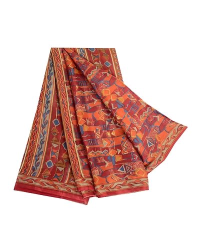 Sanskriti Vintage Sarees Indian Dark Red Pure Silk Printed Sari 5Yd Craft Fabric, PR-63925-Dark Red-Pure Silk-6