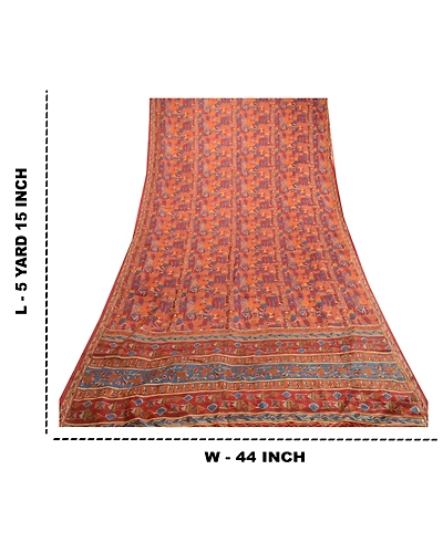 Sanskriti Vintage Sarees Indian Dark Red Pure Silk Printed Sari 5Yd Craft Fabric, PR-63925-Dark Red-Pure Silk-8