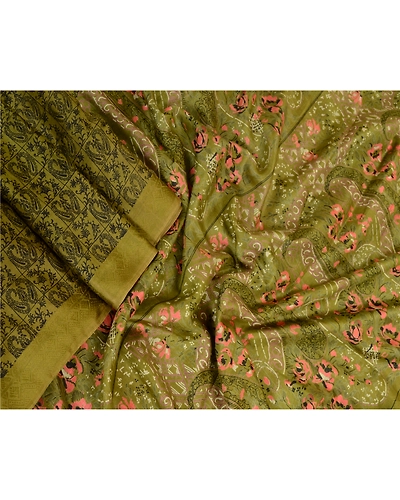 Sanskriti Vintage Sarees Green From India Printed Pure Silk Sari Craft Fabric, PR-63940-Green-Pure Silk-2