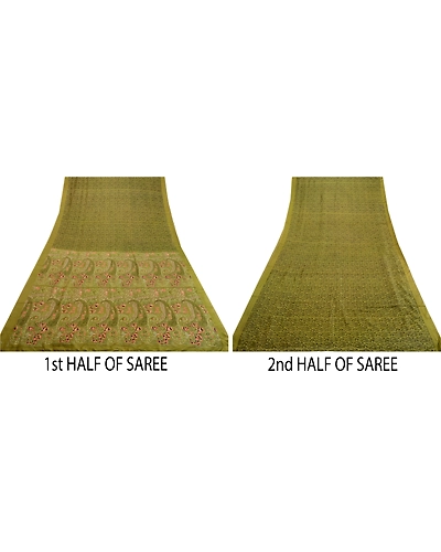 Sanskriti Vintage Sarees Green From India Printed Pure Silk Sari Craft Fabric, PR-63940-Green-Pure Silk-4