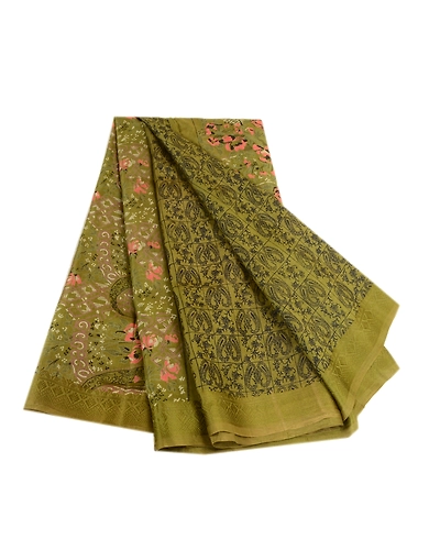 Sanskriti Vintage Sarees Green From India Printed Pure Silk Sari Craft Fabric, PR-63940-Green-Pure Silk-6