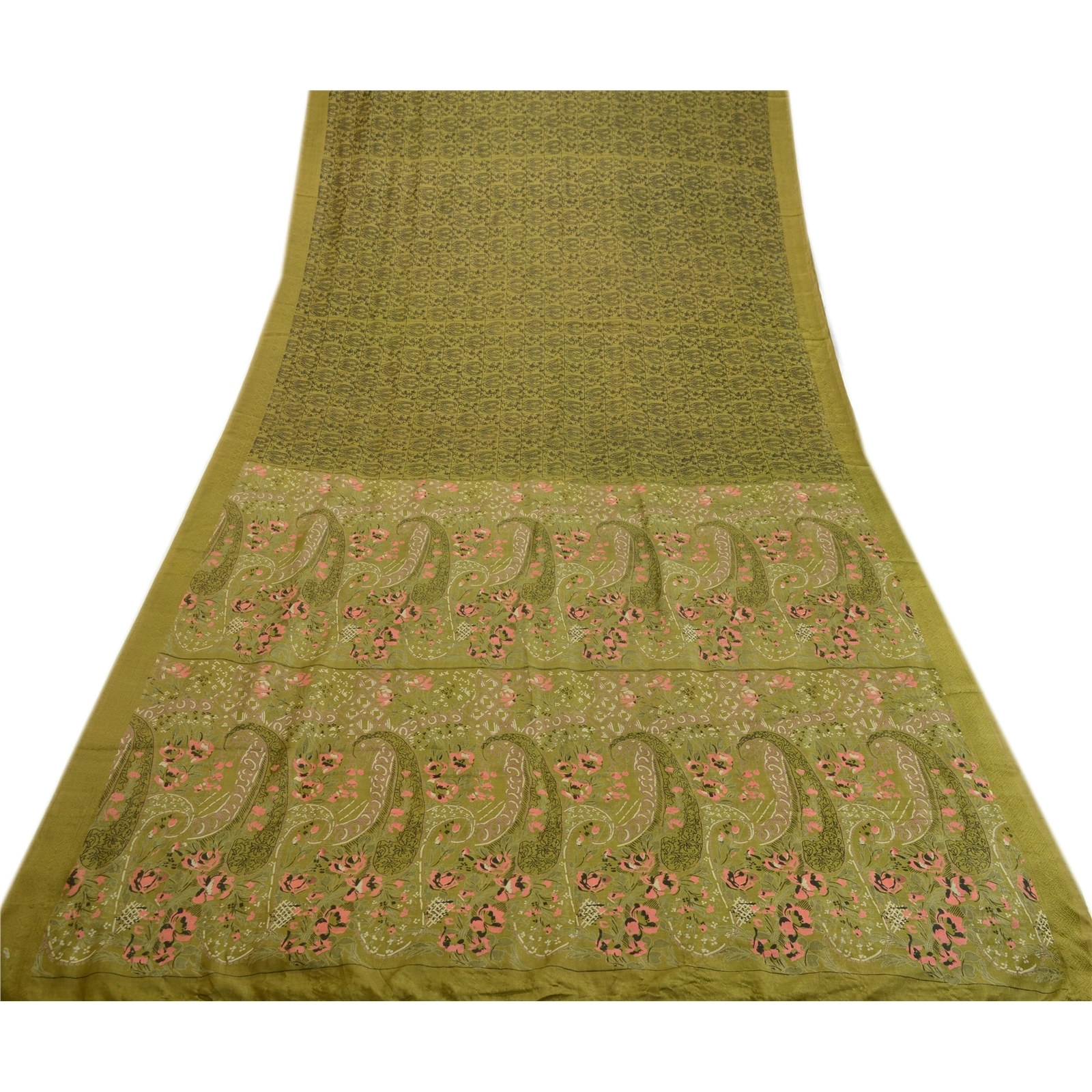 Sanskriti Vintage Sarees Green From India Printed Pure Silk Sari Craft Fabric, PR-63940-Green-Pure Silk-7