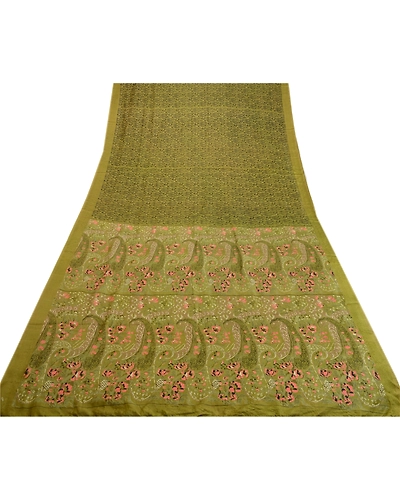 Sanskriti Vintage Sarees Green From India Printed Pure Silk Sari Craft Fabric, PR-63940-Green-Pure Silk-7
