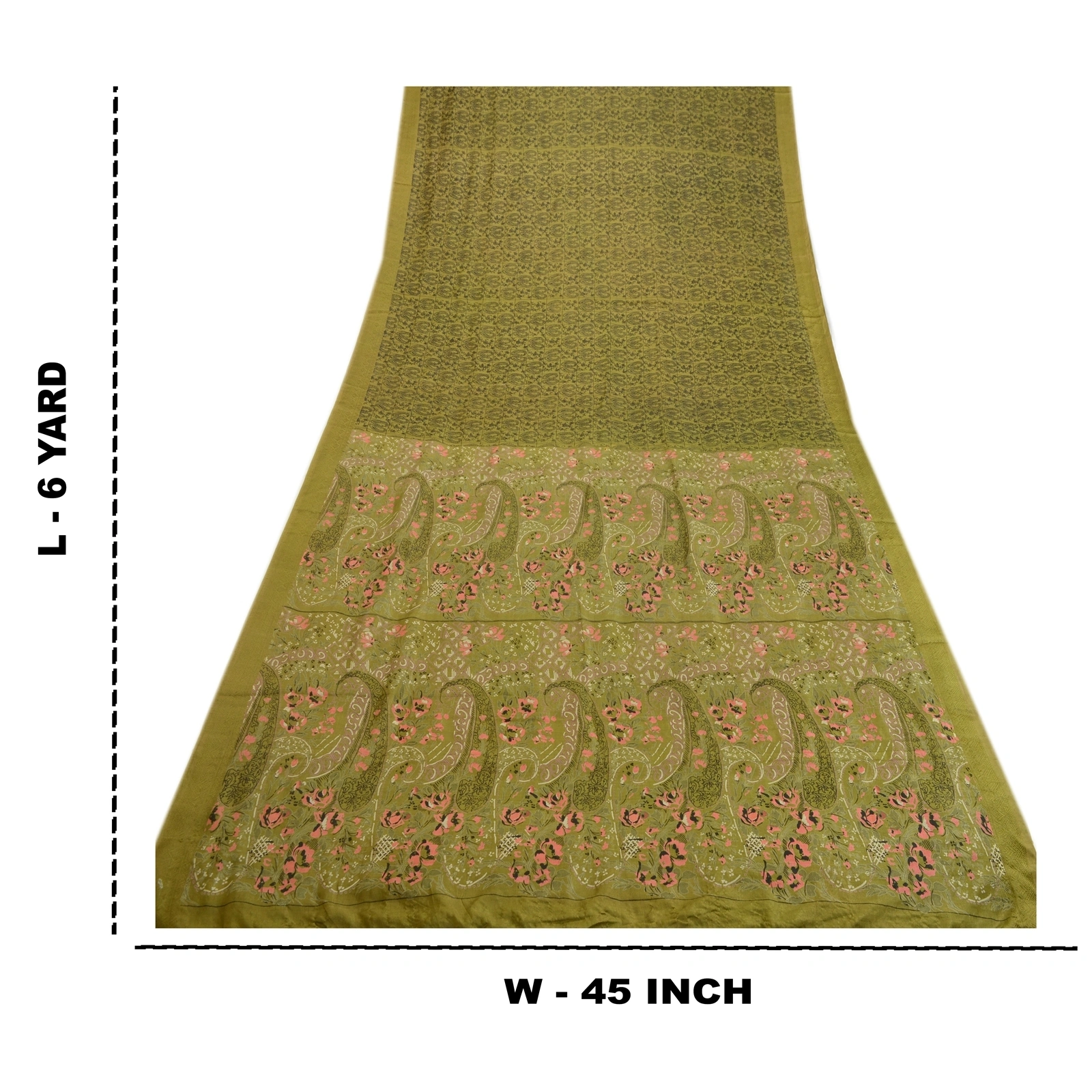 Sanskriti Vintage Sarees Green From India Printed Pure Silk Sari Craft Fabric, PR-63940-Green-Pure Silk-8