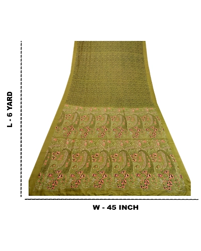 Sanskriti Vintage Sarees Green From India Printed Pure Silk Sari Craft Fabric, PR-63940-Green-Pure Silk-8