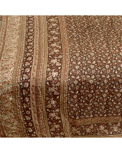 Sanskriti Vintage Sarees From India Brown Pure Silk Printed Sari Craft Fabric, PR-63949-Brown-Pure Silk-3