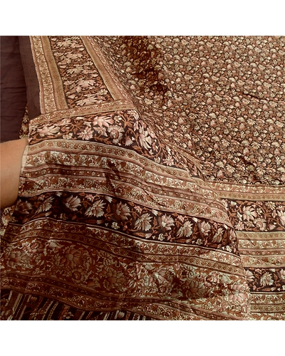 Sanskriti Vintage Sarees From India Brown Pure Silk Printed Sari Craft Fabric, PR-63949-Brown-Pure Silk-5