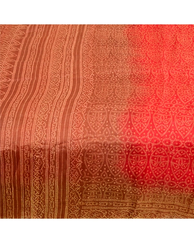 Sanskriti Vintage Sarees Red Bandhani Pure Silk Printed Sari Floral Craft Fabric, PR-63955-Red-Pure Silk-4