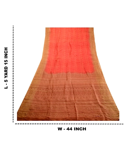 Sanskriti Vintage Sarees Red Bandhani Pure Silk Printed Sari Floral Craft Fabric, PR-63955-Red-Pure Silk-9