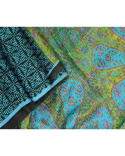 Sanskriti Vintage Sarees Indian Blue Printed Woven Pure Silk Sari Craft Fabric, PR-63964-Blue-Pure Silk-2