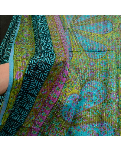 Sanskriti Vintage Sarees Indian Blue Printed Woven Pure Silk Sari Craft Fabric, PR-63964-Blue-Pure Silk-5