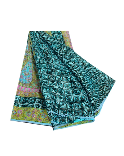 Sanskriti Vintage Sarees Indian Blue Printed Woven Pure Silk Sari Craft Fabric, PR-63964-Blue-Pure Silk-6