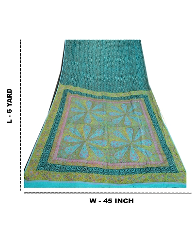 Sanskriti Vintage Sarees Indian Blue Printed Woven Pure Silk Sari Craft Fabric, PR-63964-Blue-Pure Silk-8