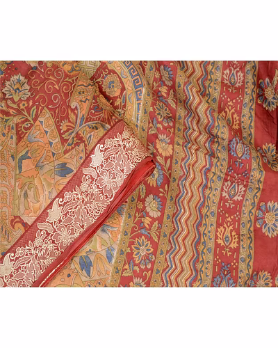 Sanskriti Vintage Sarees Indian Peach Printed Pure Silk Sari Soft Craft Fabric, PR-63969-Peach-Pure Silk-1