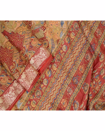 Sanskriti Vintage Sarees Indian Peach Printed Pure Silk Sari Soft Craft Fabric, PR-63969-Peach-Pure Silk-2
