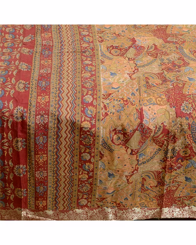 Sanskriti Vintage Sarees Indian Peach Printed Pure Silk Sari Soft Craft Fabric, PR-63969-Peach-Pure Silk-3
