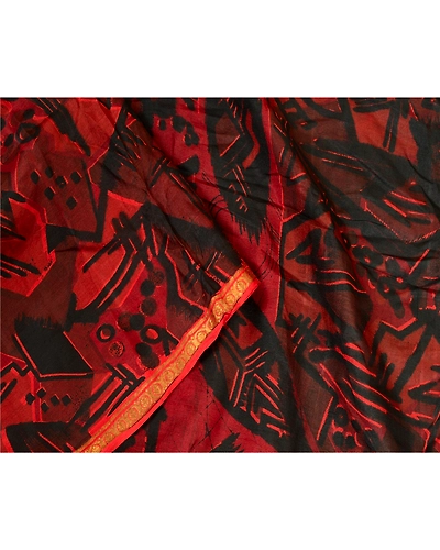Sanskriti Vintage Sarees Black Zari Border Printed Pure Silk Sari Craft Fabric, PR-63970-Black-Pure Silk-1
