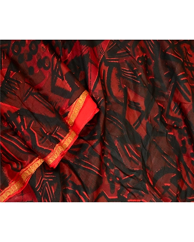 Sanskriti Vintage Sarees Black Zari Border Printed Pure Silk Sari Craft Fabric, PR-63970-Black-Pure Silk-2