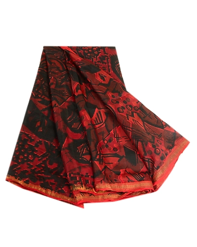 Sanskriti Vintage Sarees Black Zari Border Printed Pure Silk Sari Craft Fabric, PR-63970-Black-Pure Silk-6