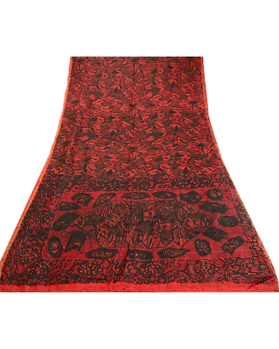Sanskriti Vintage Sarees Black Zari Border Printed Pure Silk Sari Craft Fabric, PR-63970-Black-Pure Silk-7
