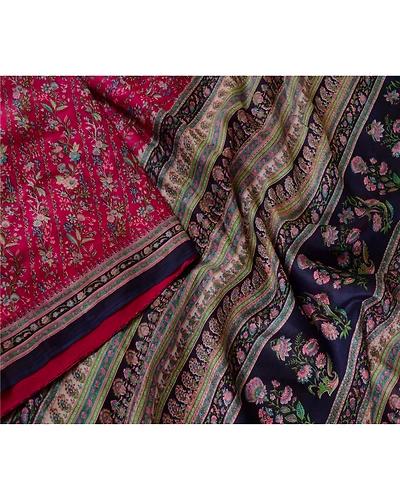 Sanskriti Vintage Sarees From India Pink Printed Pure Silk Sari 5Yd Craft Fabric, PR-63981-Pink-Pure Silk-1