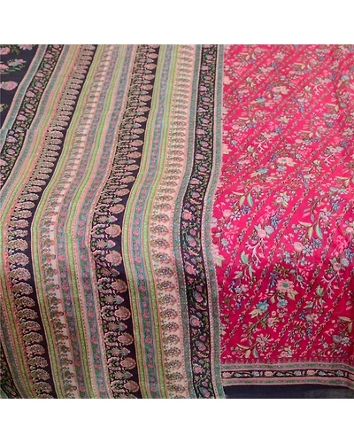 Sanskriti Vintage Sarees From India Pink Printed Pure Silk Sari 5Yd Craft Fabric, PR-63981-Pink-Pure Silk-3