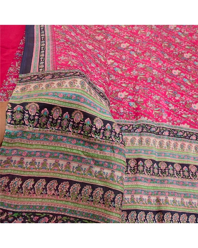 Sanskriti Vintage Sarees From India Pink Printed Pure Silk Sari 5Yd Craft Fabric, PR-63981-Pink-Pure Silk-5