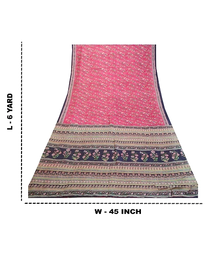 Sanskriti Vintage Sarees From India Pink Printed Pure Silk Sari 5Yd Craft Fabric, PR-63981-Pink-Pure Silk-8