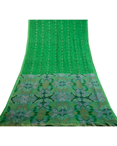 Sanskriti Vintage Sarees Green Pure Silk Printed Woven Sari Floral Craft Fabric, PR-63986-Green-Pure Silk-8