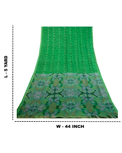 Sanskriti Vintage Sarees Green Pure Silk Printed Woven Sari Floral Craft Fabric, PR-63986-Green-Pure Silk-9