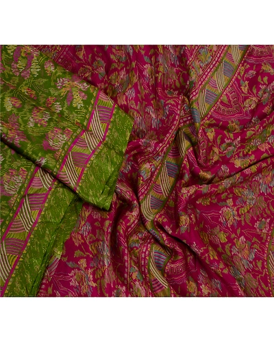Sanskriti Vintage Sarees Green Indian Pure Silk Printed Sari Floral Craft Fabric, PR-63994-Green-Pure Silk-3