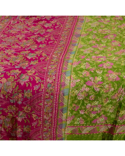 Sanskriti Vintage Sarees Green Indian Pure Silk Printed Sari Floral Craft Fabric, PR-63994-Green-Pure Silk-4
