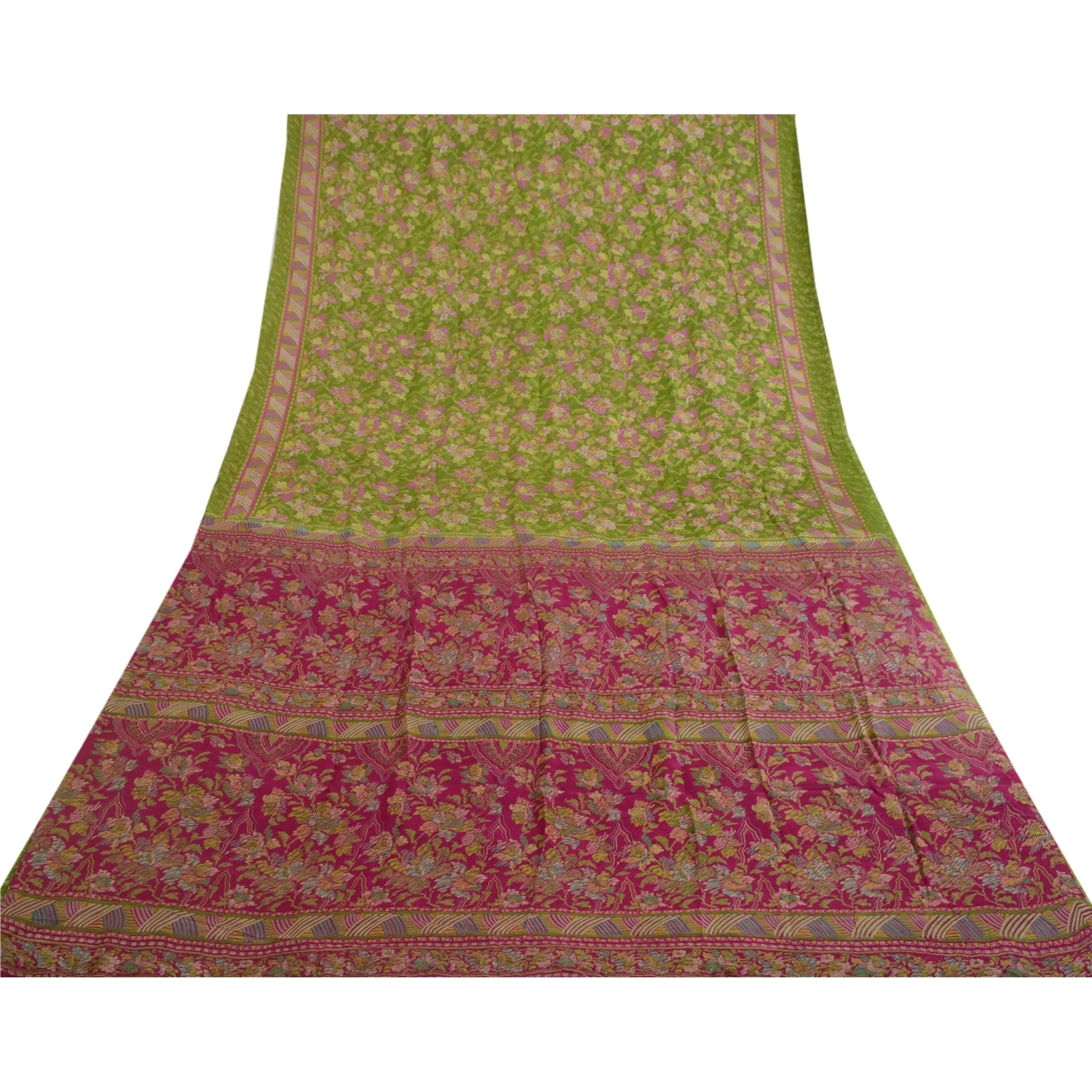 Sanskriti Vintage Sarees Green Indian Pure Silk Printed Sari Floral Craft Fabric, PR-63994-Green-Pure Silk-8