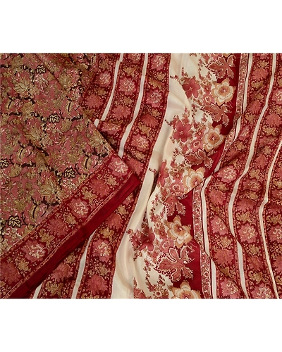 Sanskriti Vintage Sarees Red Indian 100% Pure Silk Printed Sari 5Yd Craft Fabric, PR-64000-Red-Pure Silk-1