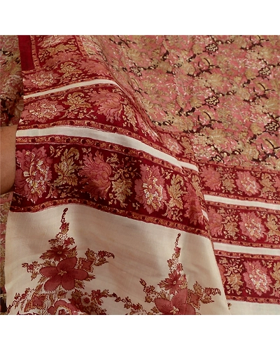 Sanskriti Vintage Sarees Red Indian 100% Pure Silk Printed Sari 5Yd Craft Fabric, PR-64000-Red-Pure Silk-5