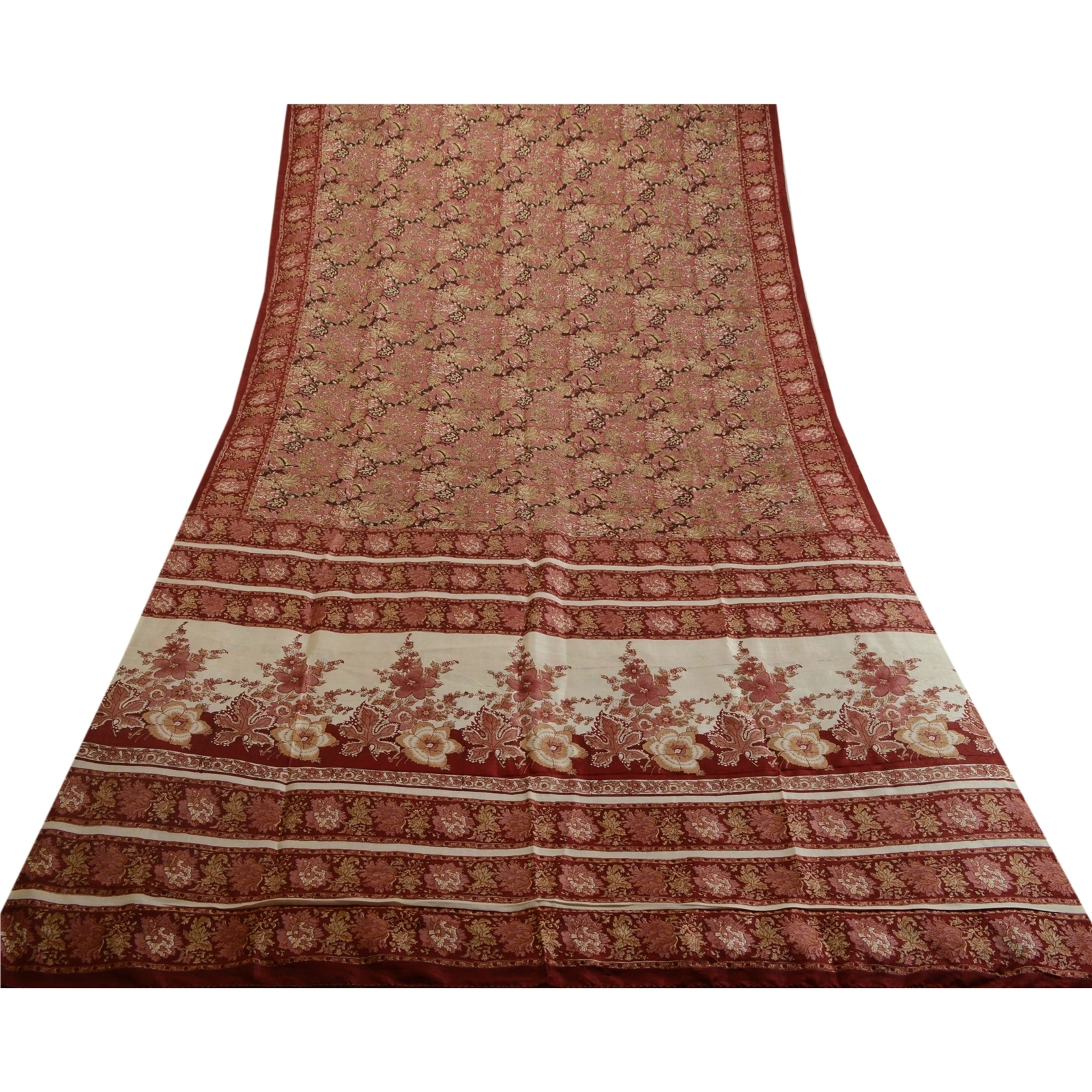 Sanskriti Vintage Sarees Red Indian 100% Pure Silk Printed Sari 5Yd Craft Fabric, PR-64000-Red-Pure Silk-7