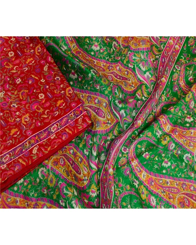 Sanskriti Vintage Sarees Red Indian 100% Pure Silk Printed Sari 5Yd Craft Fabric, PR-64002-Red-Pure Silk-1