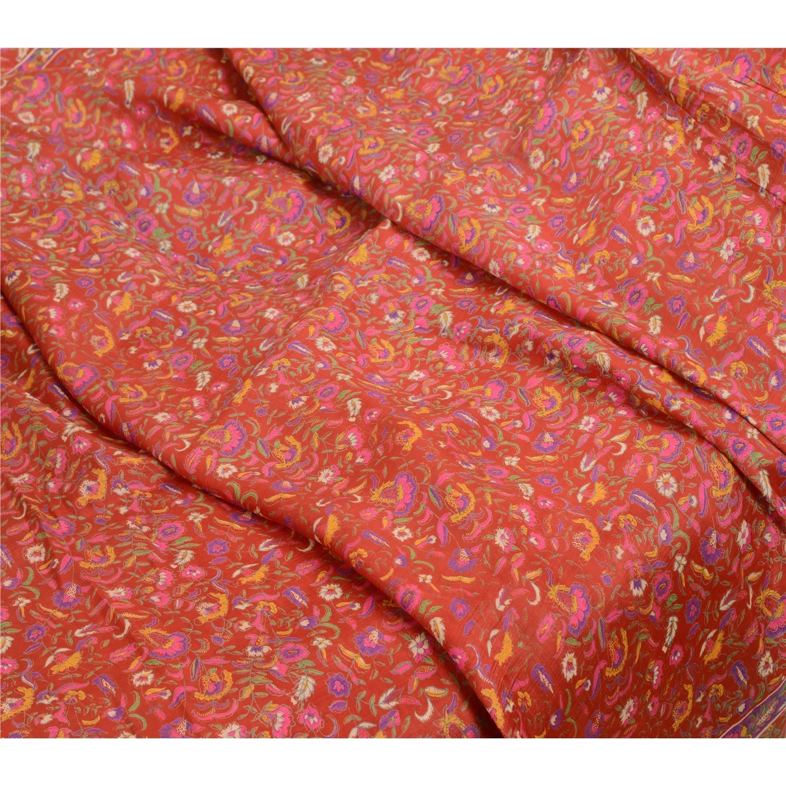 Sanskriti Vintage Sarees Red Indian 100% Pure Silk Printed Sari 5Yd Craft Fabric, PR-64002-Red-Pure Silk-6