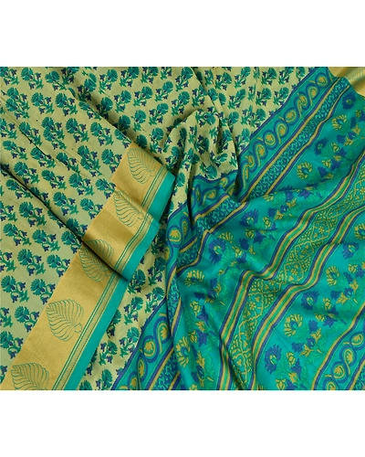 Sanskriti Vintage Sarees From India Blue Printed Pure Silk Sari 5Yd Craft Fabric, PR-64007-Blue-Pure Silk-2